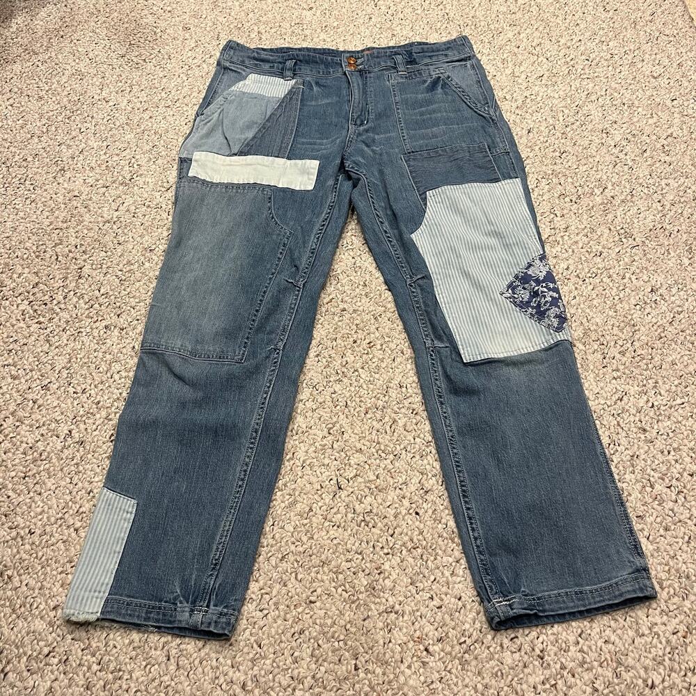 Pilcro The Wanderer Patchwork Jeans Straight Leg 32 Boho Casual Classic